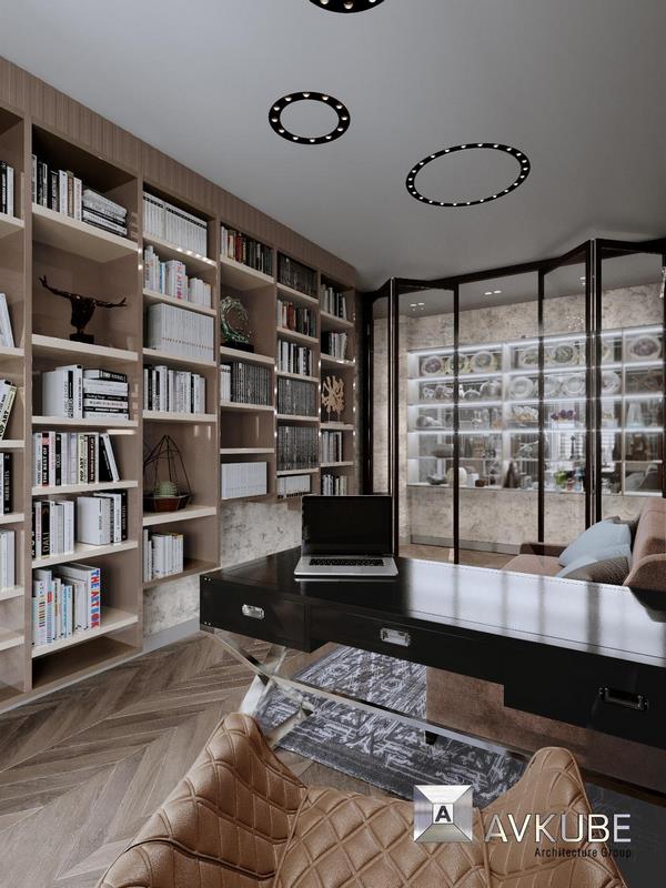 На фото – кабинет в современном стиле, проект от дизайн студии «АвКубе»