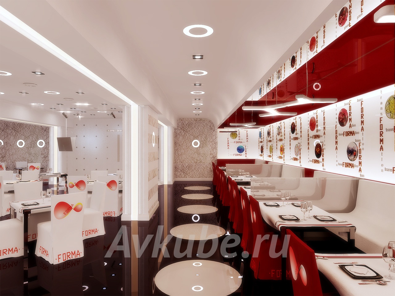 Дизайн ресторана FORMA 290 кв.м - дизайн проект интерьера ресторана всовременном стиле с ремонтом от студии Avkube. Тел: 8-499-283-10-52