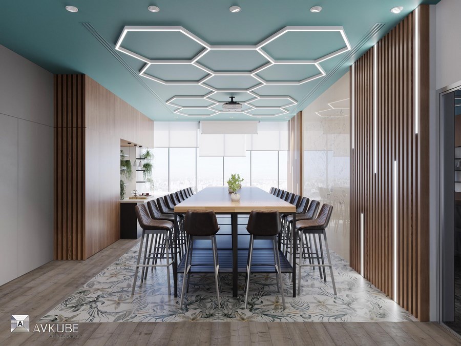 Конференц-зал в ресторане, оформленный в современном стиле, дизайн проект «АвКубе»