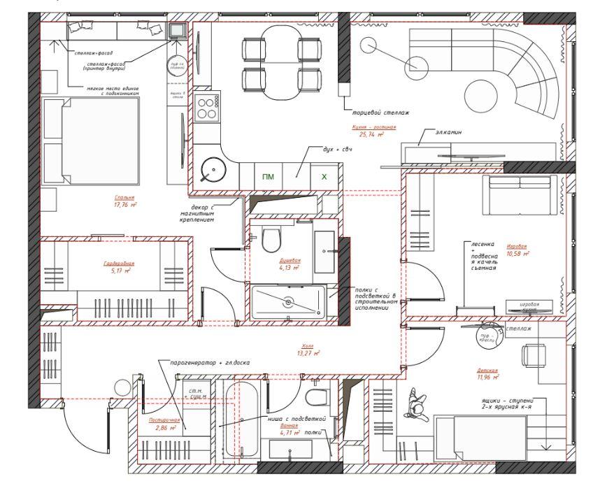 На фото — планировочное решение для квартиры в современном стиле от «АвКубе»