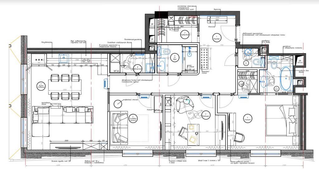 На фото – планировочное решение 3-комнатной квартиры, дизайн проект «АвКубе»