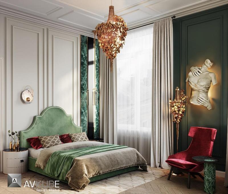 На фото – спальня в современном французском интерьере, проект «АвКубе»
