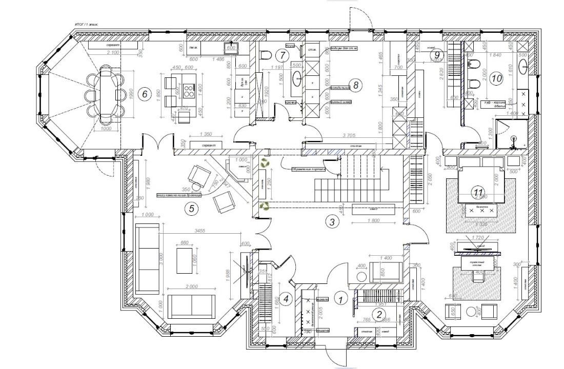 На фото — планировочное решение первого этажа коттеджа в современном классическом стиле, дизайн проект «АвКубе»
