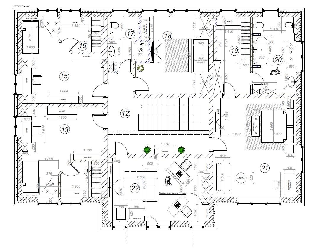 На фото — планировочное решение второго этажа коттеджа в современном классическом стиле, дизайн проект «АвКубе»