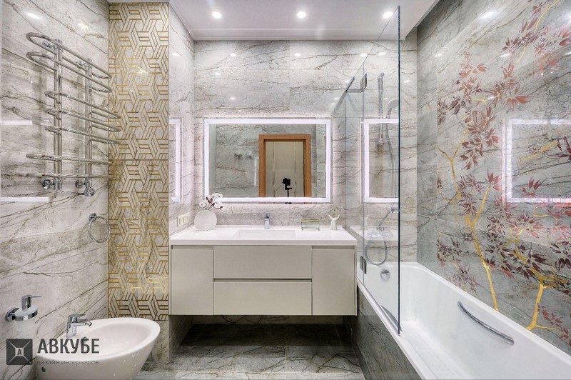 На фото — ванная комната в современном стиле, дизайн проект «АвКубе»