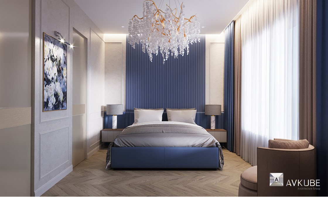 Дизайн спальни в трехкомнатной квартире в ЖК «Медный 3.14» в Москве