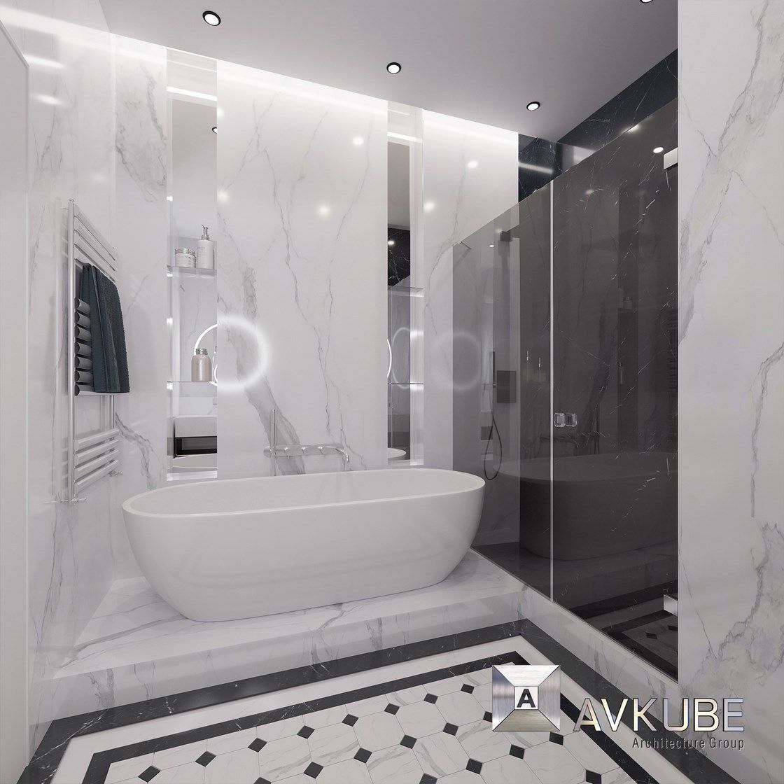На фото: дизайн-проект ванной комнаты в стиле ар-деко в ЖК Vander Park