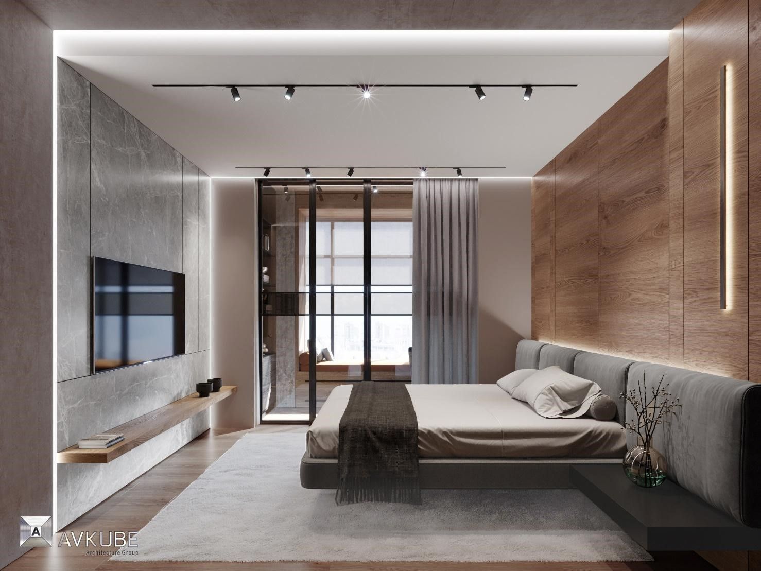 Интерьер мастер-спальни в современном стиле, дизайн проект студии «АвКубе»