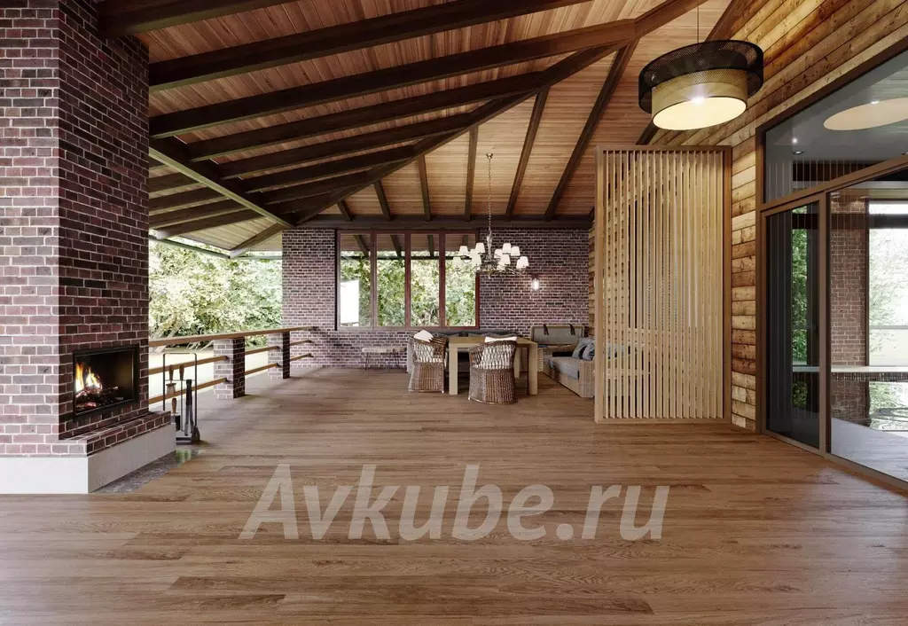 Летняя гостиная на веранде загородного дома, дизайн проект «АвКубе»