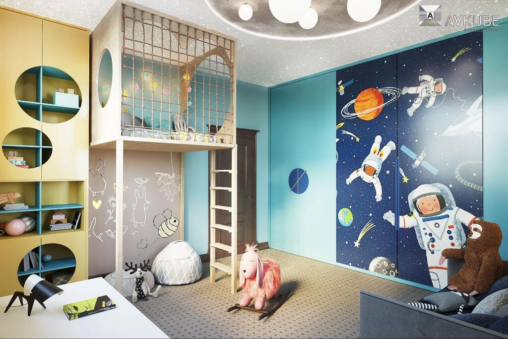 На фото — игровая детская комната в современном классическом стиле, студия дизайна «АвКубе»