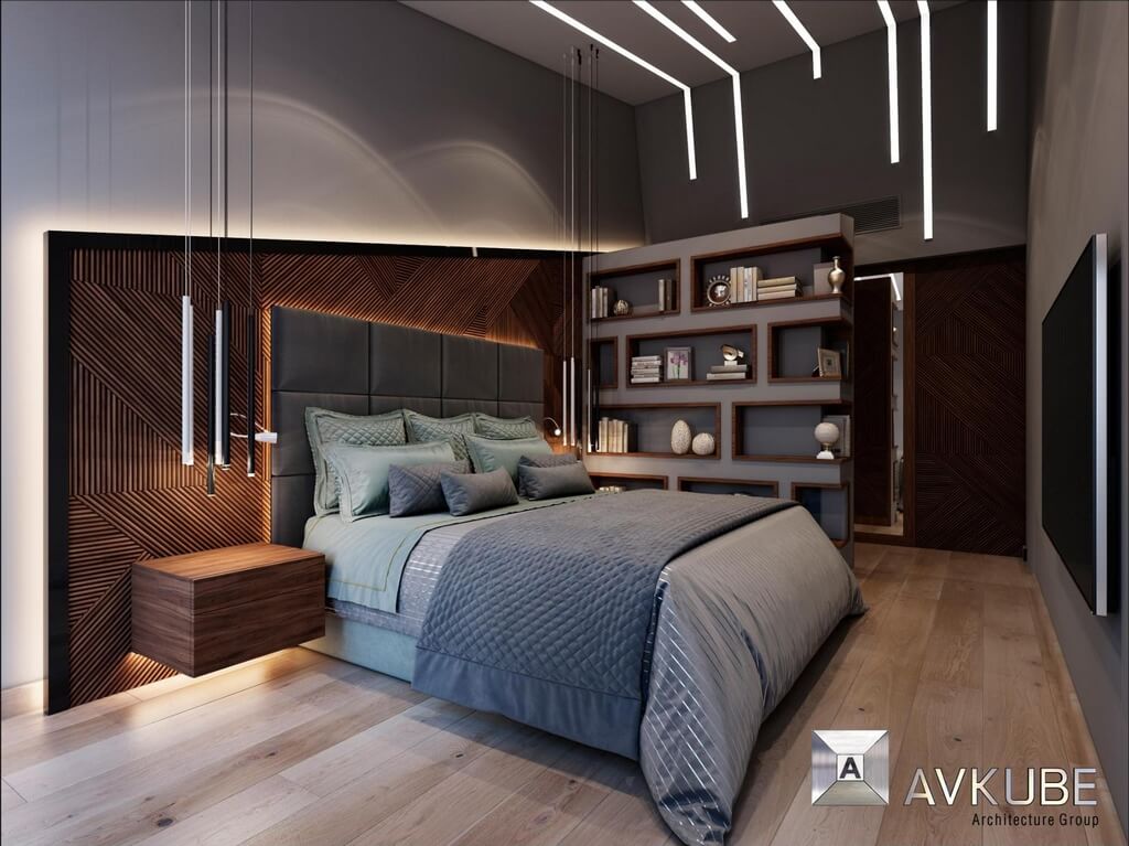 На фото — спальня в современном стиле, дизайн проект «АвКубе»
