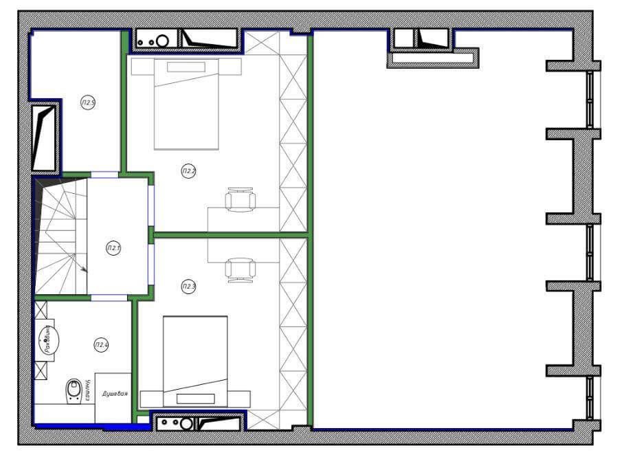 На фото — планировочное решение второго этажа квартиры в современном стиле от «АвКубе»<