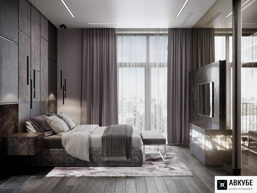 Спальня в современном стиле, дизайн проект «АвКубе»