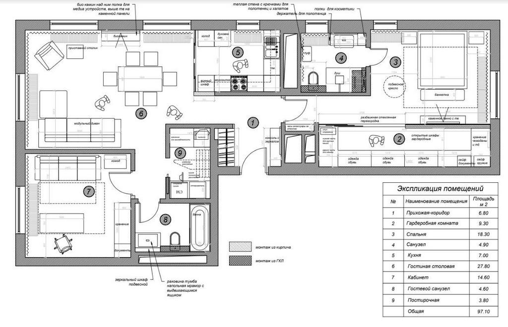 На фото — планировочное решение для реконструкции квартиры с чистовой отделкой, дизайн проект «АвКубе»