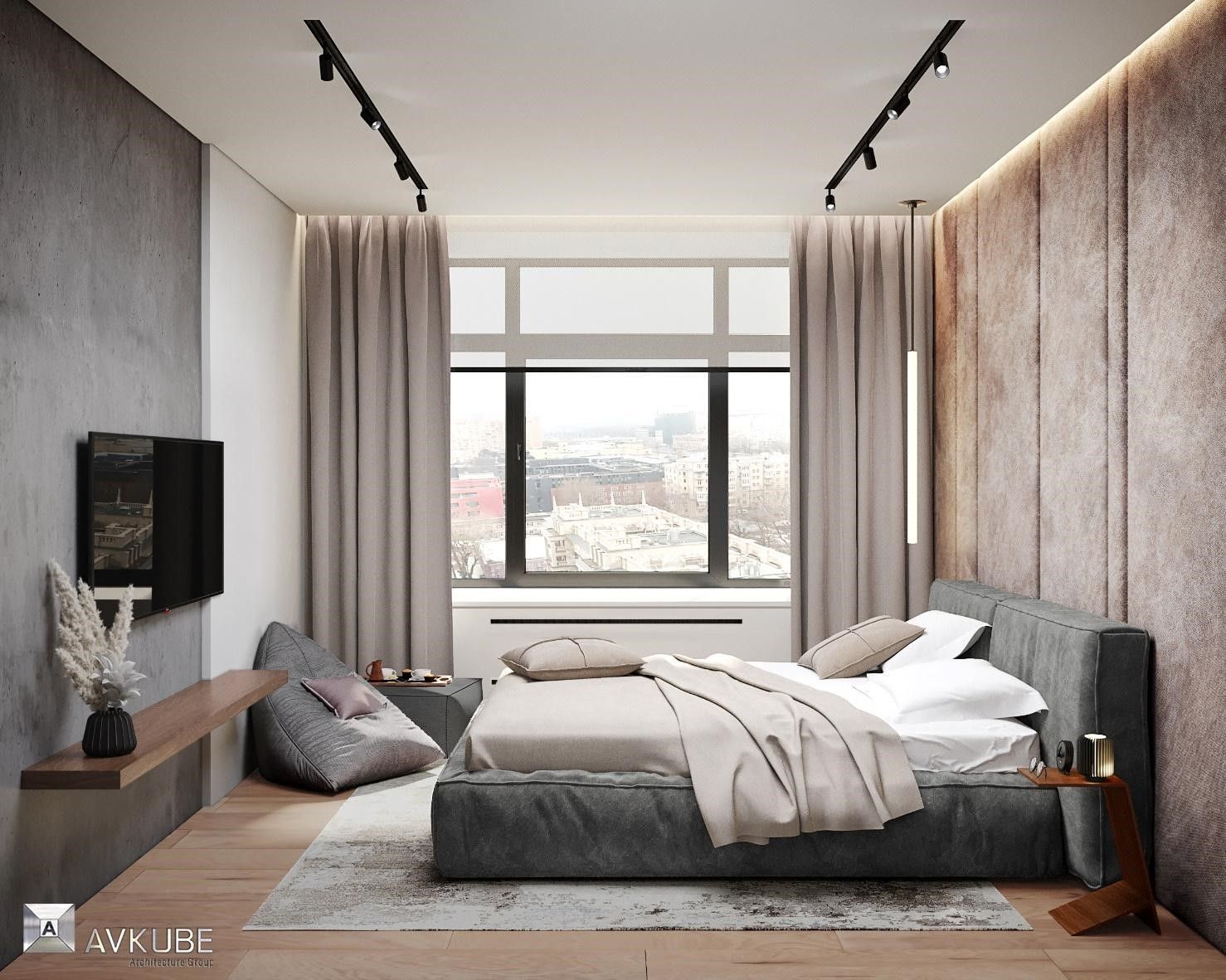Гостевая спальня в современном стиле с элементами минимализма и лофта